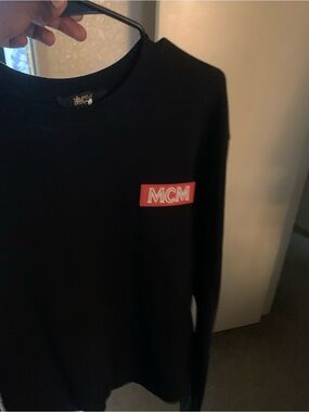 MCM Black Long Sleeve Sweatshirt with Red Logo Patch